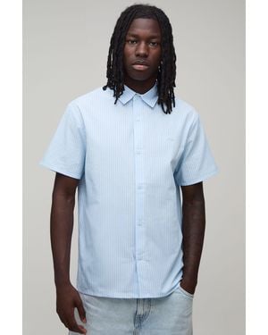 BoohooMAN Regular Fit Embroidered Short Sleeve Shirt - Blue