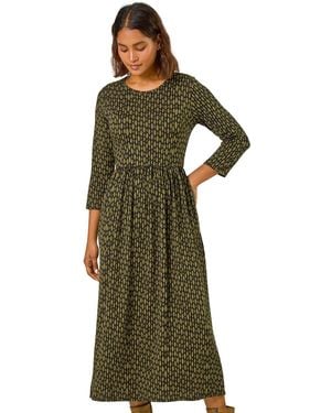 Roman Geometric Pocket Stretch Midi Dress - Green