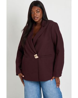 Boohoo Plus Trim Single Breasted Blazer - Red