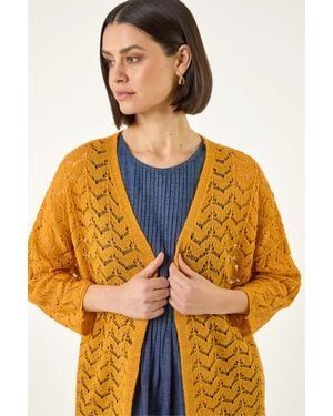 Roman Wave Stitch Detail Knit Cardigan - Orange