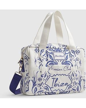 River Island Holdall Bag Ibiza Print Zip Crossbody Strap Cotton - White
