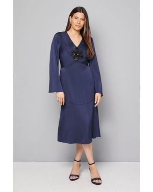 Wallis Satin Sequin Flower Midi Dress - Blue