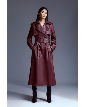 Karen Millen Tailored Faux Leather Belted Trench Coat - Purple