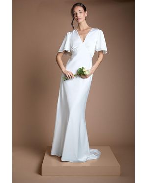 Oasis Deep V Fluted Sleeve Maxi Wedding Dress - Brown