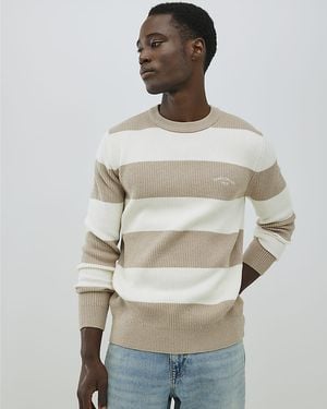 River Island Jumper Cream Slim Fit Stripe Rib Blocked - Grey