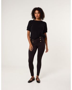 Blue Vanilla Button Detail Shaping Trousers - Natural