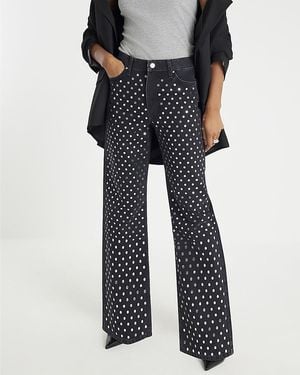 River Island Straight Jeans Mirror Studded Relaxed Denim Cotton - Black