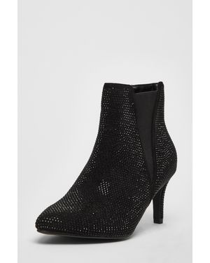 Quiz Wide Fit Diamante Ankle Boots - Black