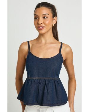 Boohoo Strappy Frill Hem Denim Top - Blue