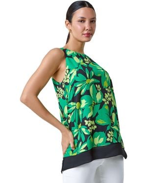 Roman Floral Print Double Layer Vest Top - Green