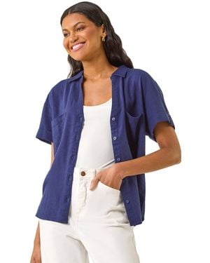 Roman Linen Mix Collared Shirt - Blue
