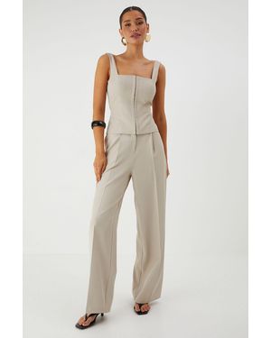 MissPap Tailored Pleat Wide Leg Trousers - Natural