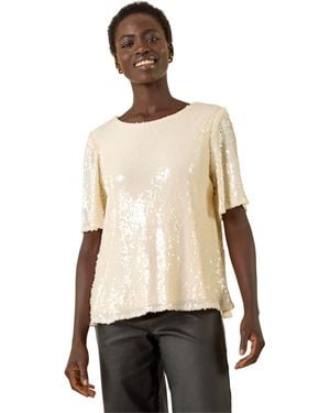 Roman Sequin Embellished T-Shirt - Natural