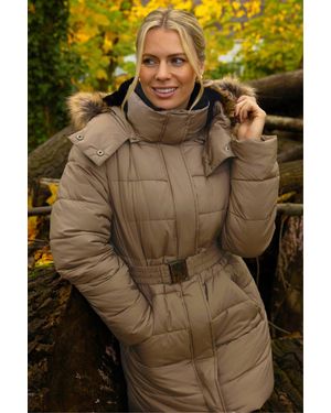 Roman Faux Fur Padded Belt Coat - Green