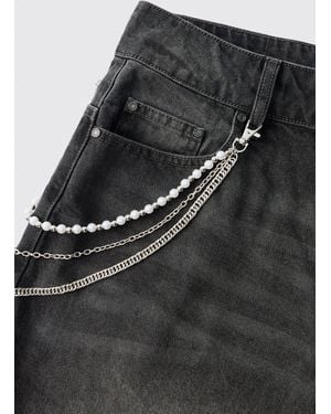 BoohooMAN Layered Mock Pearl Jean Chain - Black