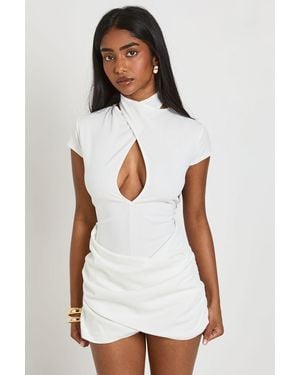Boohoo Twist Detail Short Sleeve Playsuit - White