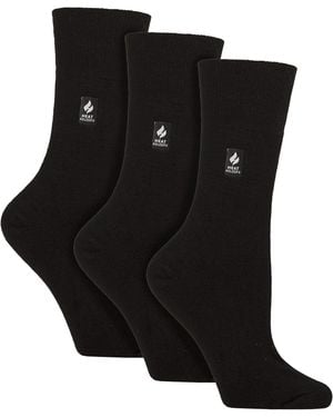 Gentle Grip 3 Pack Ladies Thermal Socks Warm Winter Crew With Brushed Inner - Black