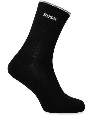 BOSS Rib Stripe Quarter Socks - Black