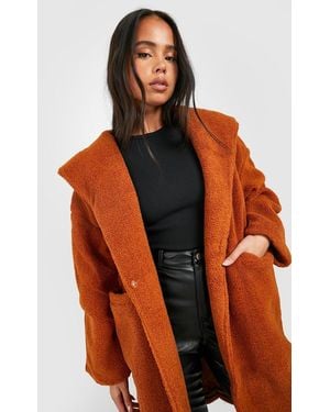 Boohoo Petite Oversized Hooded Teddy Coat - Orange