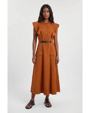 Karen Millen Petite Viscose Linen Woven Halter Neck Midi Dress - Brown