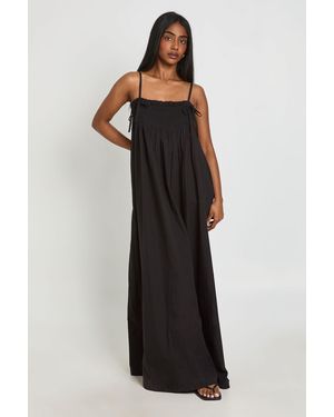 Boohoo Shirred Detail Maxi Smock Dress - Black