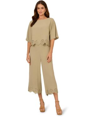 Adrianna Papell Emroidered Airflow Dolman Sleeve Shirt And Pull On Trouser Set - Metallic