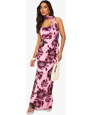 Boohoo Petite Floral Cowl Neck Maxi Slip Dress - Red