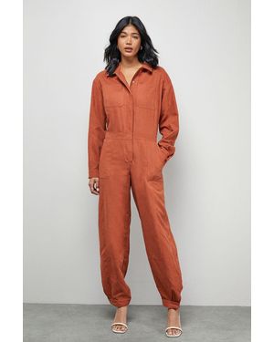 Warehouse Peach Satin Utility Boilersuit Jumpsuit - Red