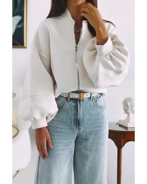 Azura Exchange Puffed Sleeve Zipup Jacket - Grey