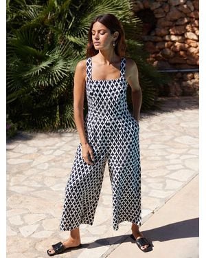 Ro&zo Mono Geo Print Strappy Jumpsuit - Black