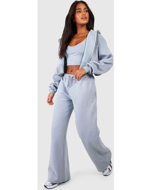 Boohoo Seam Detail Crop Top 3 Piece Hooded Tracksuit - Blue