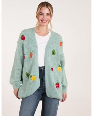 Blue Vanilla Embroidery Fruit Cardigan - Green