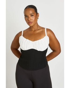 Boohoo Plus Chiffon Contrast Corset - Black