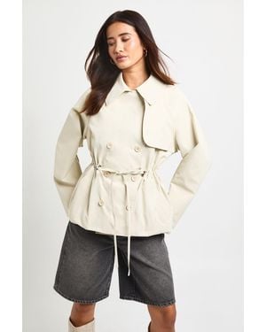 Boohoo Cinched Waist Short Trench Coat - Natural
