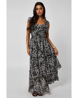 Urban Bliss Leopard Tiered Midaxi Dress With Ruffles - Black
