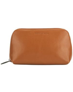 Smith & Canova Soft Grain Leather Zip Top Cosmetic Bag - Brown
