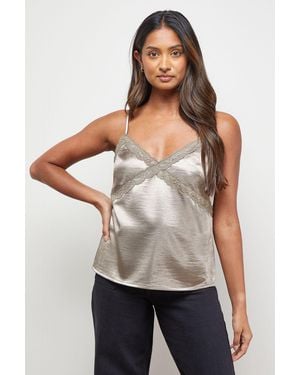 Oasis Satin Lace Detail V Neck Strappy Cami Top - White