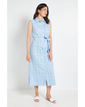Wallis Broderie Maxi Shirt Dress - Blue