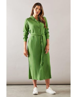 Wallis Sage Button Through Belted Shirt Dress - Green