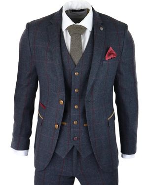 Paul Andrew Herringbone Tweed Suit 3 Piece Peaky Blinders 1920S Tailored Fit - Blue