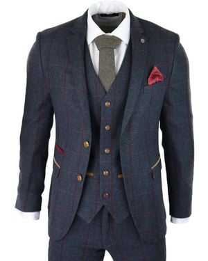 Paul Andrew Herringbone Tweed Suit 3 Piece Peaky Blinders 1920S Tailored Fit - Blue