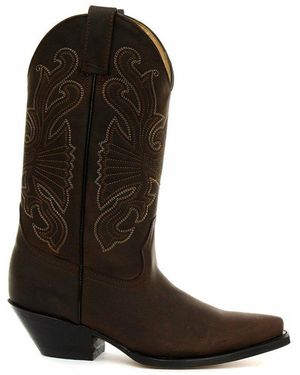 Grinders Leather Western Cowboy Boots-Buffalo - Black