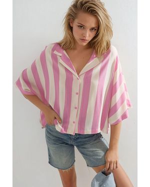 Busem Relaxed Fit Striped Button-Up Shirt - Pink