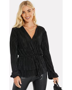 Threadbare Plisse Wrap Blouse - Black