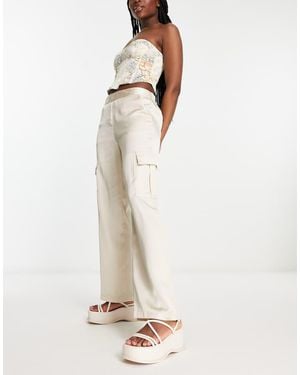 Jdy Straight Leg Satin Cargo Trousers - White