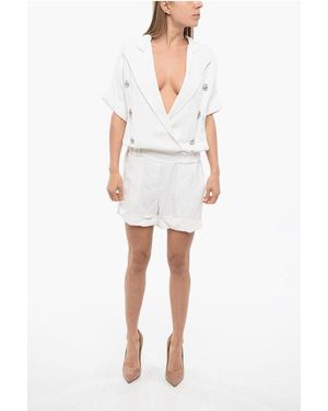 Balmain Crepe-De-Chine Dubbelrijs Playsuit - Wit