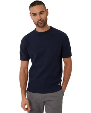 Threadbare Textured Rib Knit Regular T-Shirt (Marine) - Blauw