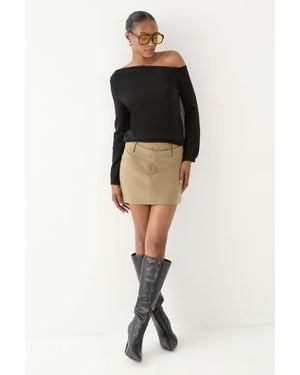 MissPap Knitted Asymmetric Neckline Top - Black