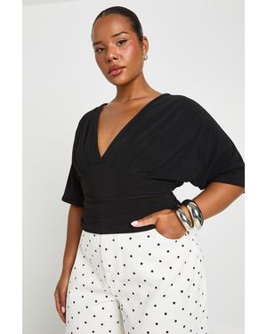 Boohoo Plus Ruched Bat Wing Top - Black