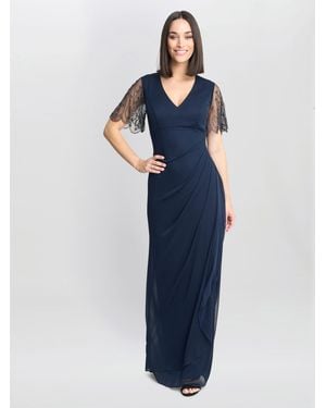 Gina Bacconi Josephine V Neck Maxi Dress With Embellished Sleeve - Blue
